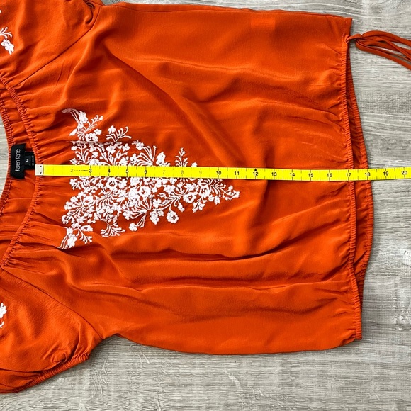 Karen Kane Medium Orange White Floral Embroidered 100% Silk Peasant Top Blouse - Picture 6 of 8